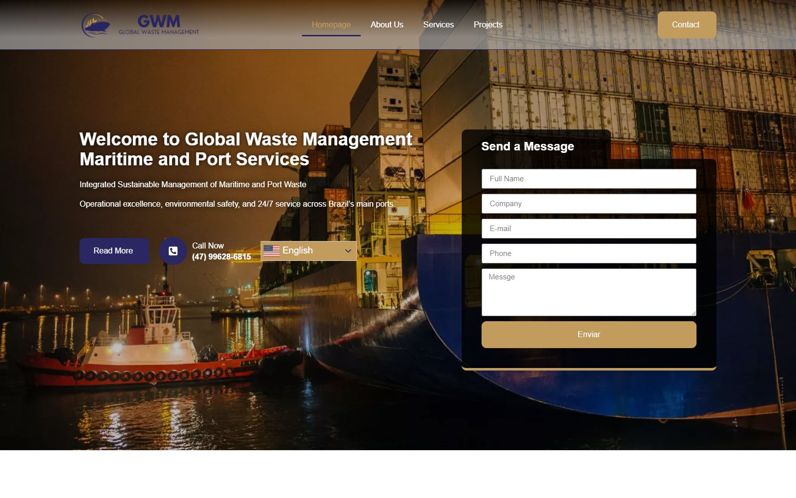 Home page of the website ATZE built for Global Waste Management